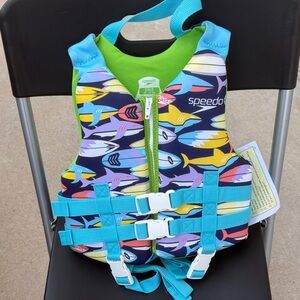 Speedo Kids Swim Vest - Multicolor Fish Print with Teal & Lime Accents